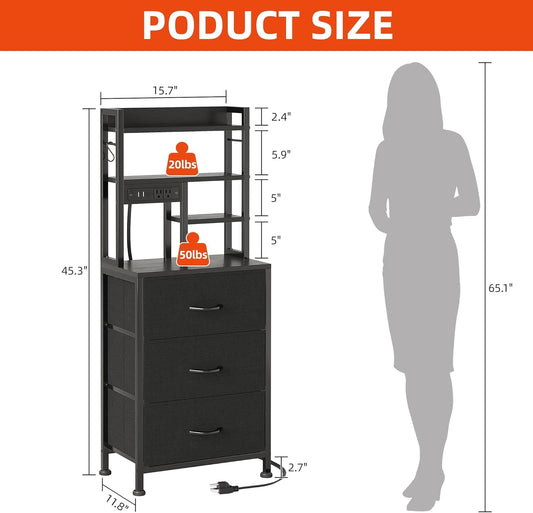 Luxury Tall Bedside Table with LED Lights, Drawers & USB Charging Station
