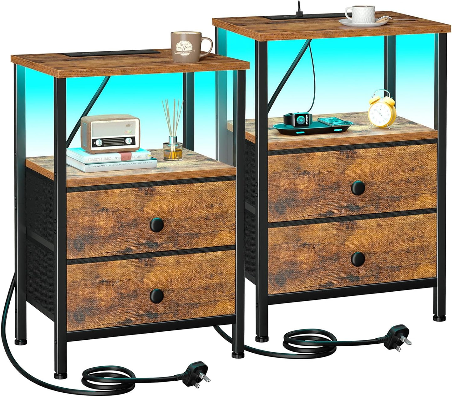 Modern Bedside Table with RGB LED Lights & USB Charging Station