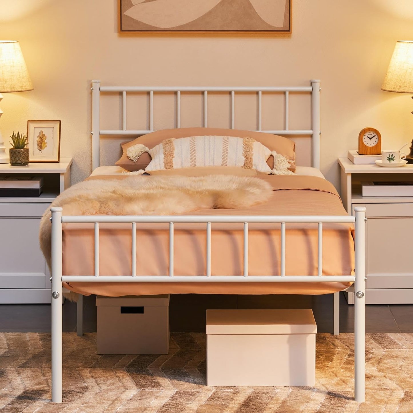 Modern Metal Bed Frame with Storage Single & Double No Box Spring Needed Single Double