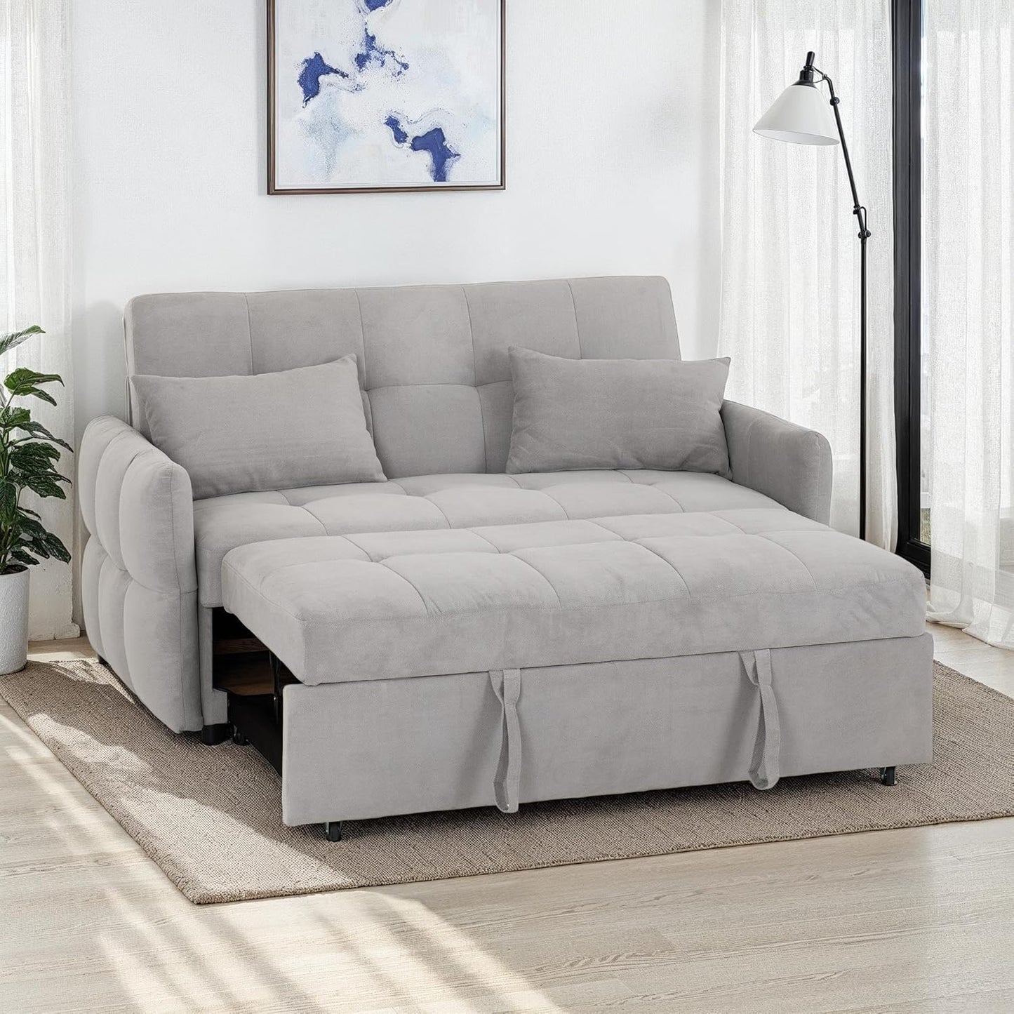 Luxury Modern 2 Seater Sofa Bed in Silver Grey Fabric
