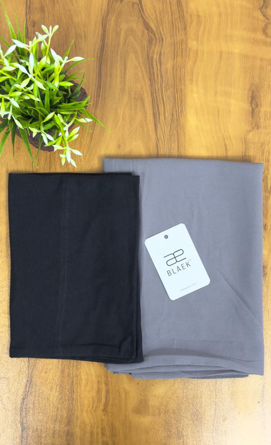 Modern smoke grey instant hijab with a neatly integrated black cap.
