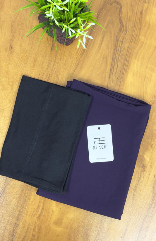 Lightweight eggplant hijab with a secure black cap for all-day comfort.