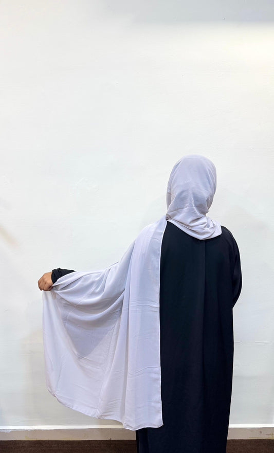 Silver hijab with a soft light grey tone, exuding elegance and a subtle metallic sheen.