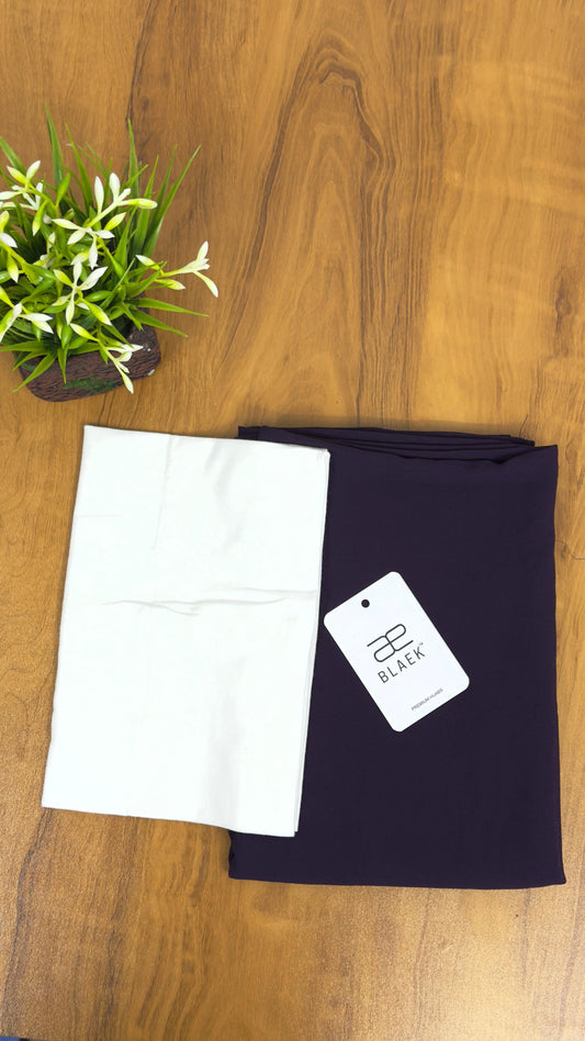 Eggplant slider mag hijab neatly folded with white cap.