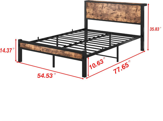 Metal & Wood Bed Frame with Storage Headboard – Strong, Quiet & Stylish