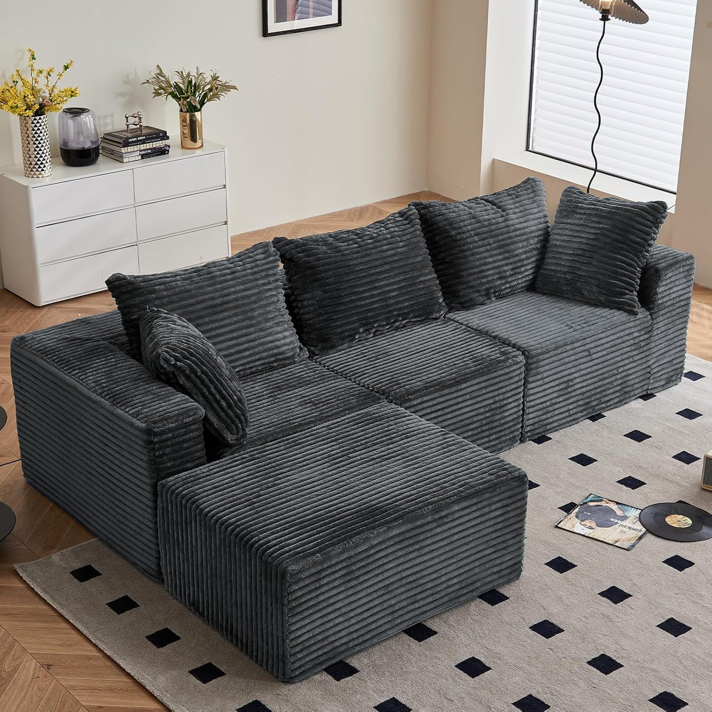Luxury Large Modular Sectional Sofa – 4 Seater L-Shape No Assembly Couch