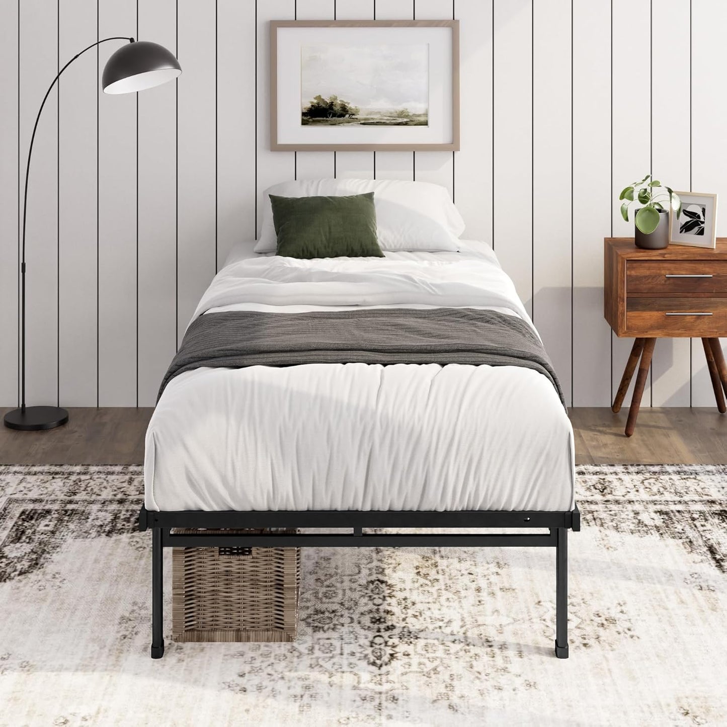 Heavy Duty Metal Platform Bed Frame – No Headboard, Storage Space Single Double King Super King