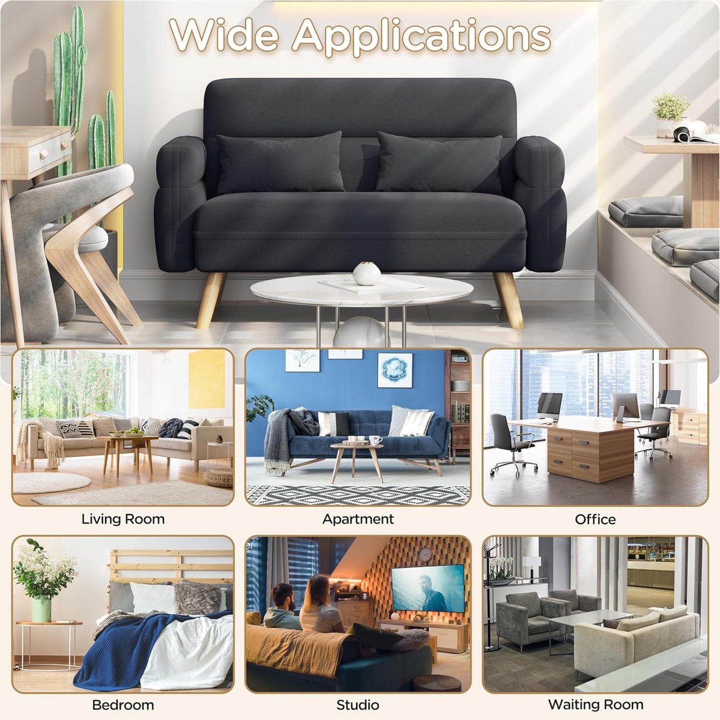 Luxury Mid-Century 2 Seater Loveseat Sofa for Compact Living Spaces