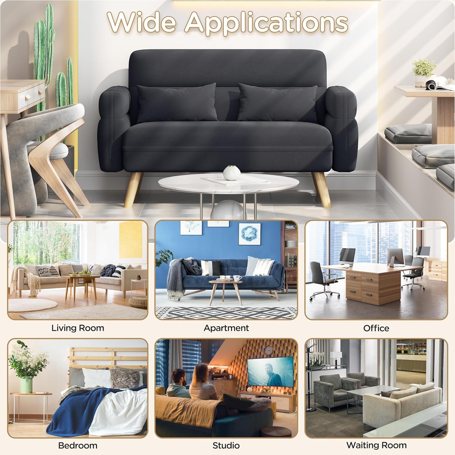 Luxury Mid-Century 2 Seater Loveseat Sofa for Compact Living Spaces