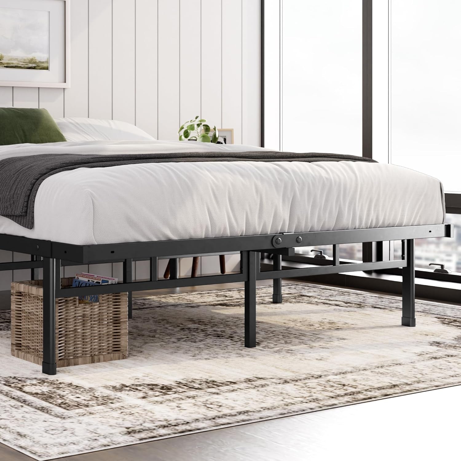 Heavy Duty Metal Platform Bed Frame – No Headboard, Storage Space Single Double King Super King