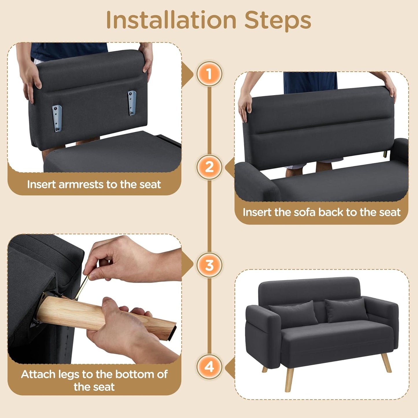 Luxury Mid-Century 2 Seater Loveseat Sofa for Compact Living Spaces