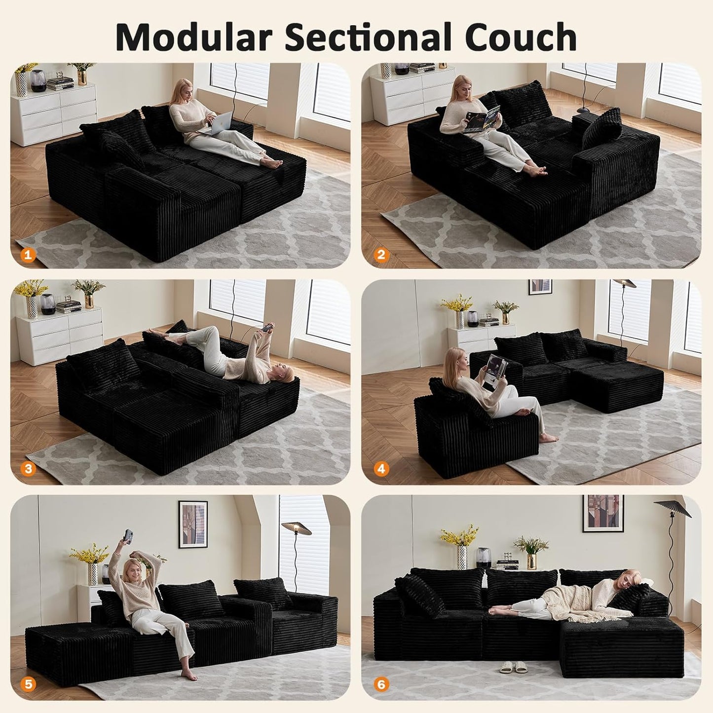 Luxury Large Modular Sectional Sofa – 4 Seater L-Shape No Assembly Couch
