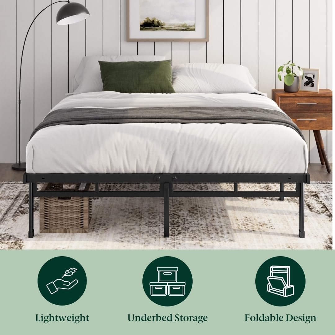 Heavy Duty Metal Platform Bed Frame – No Headboard, Storage Space Single Double King Super King