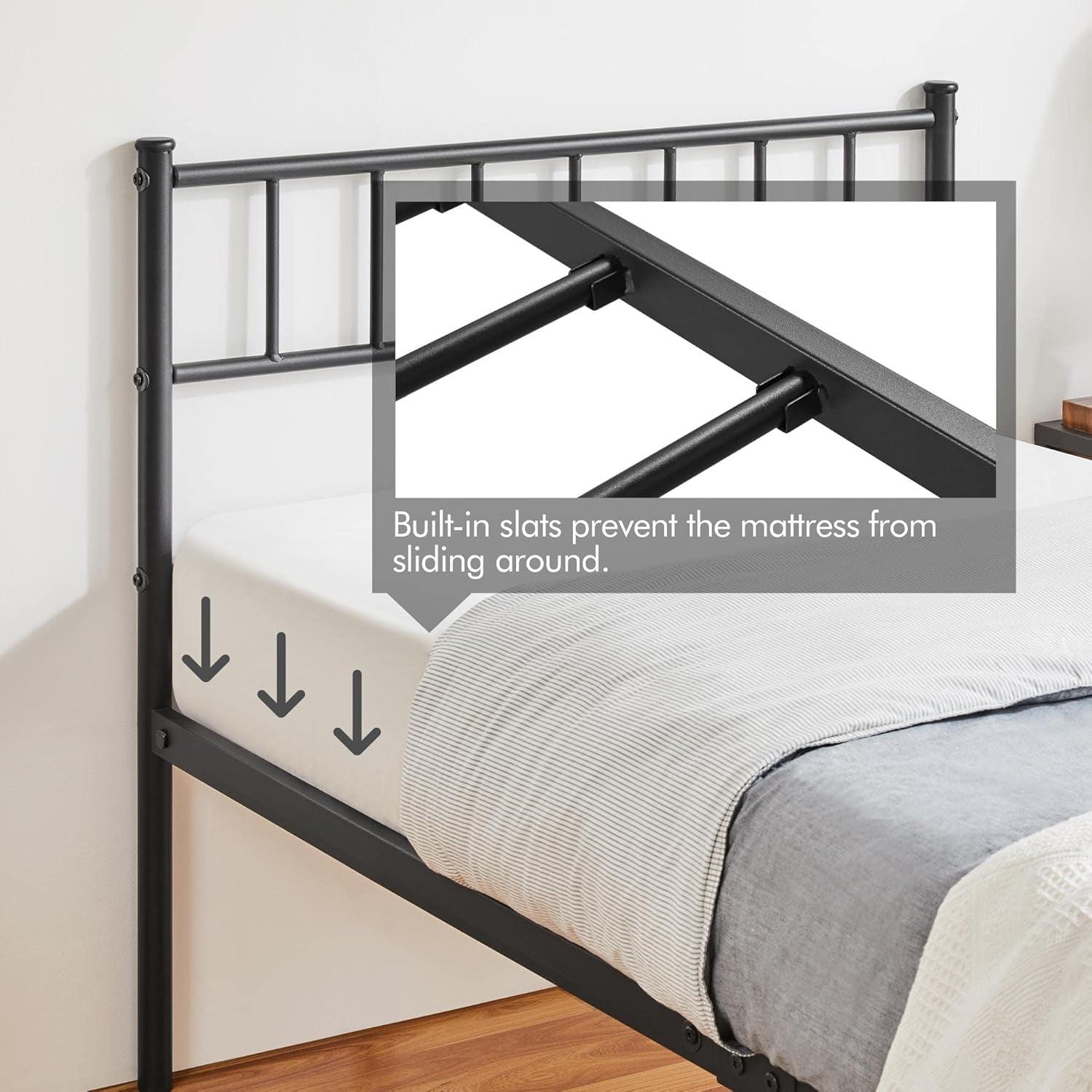 Modern Metal Bed Frame with Storage Single & Double No Box Spring Needed Single Double 