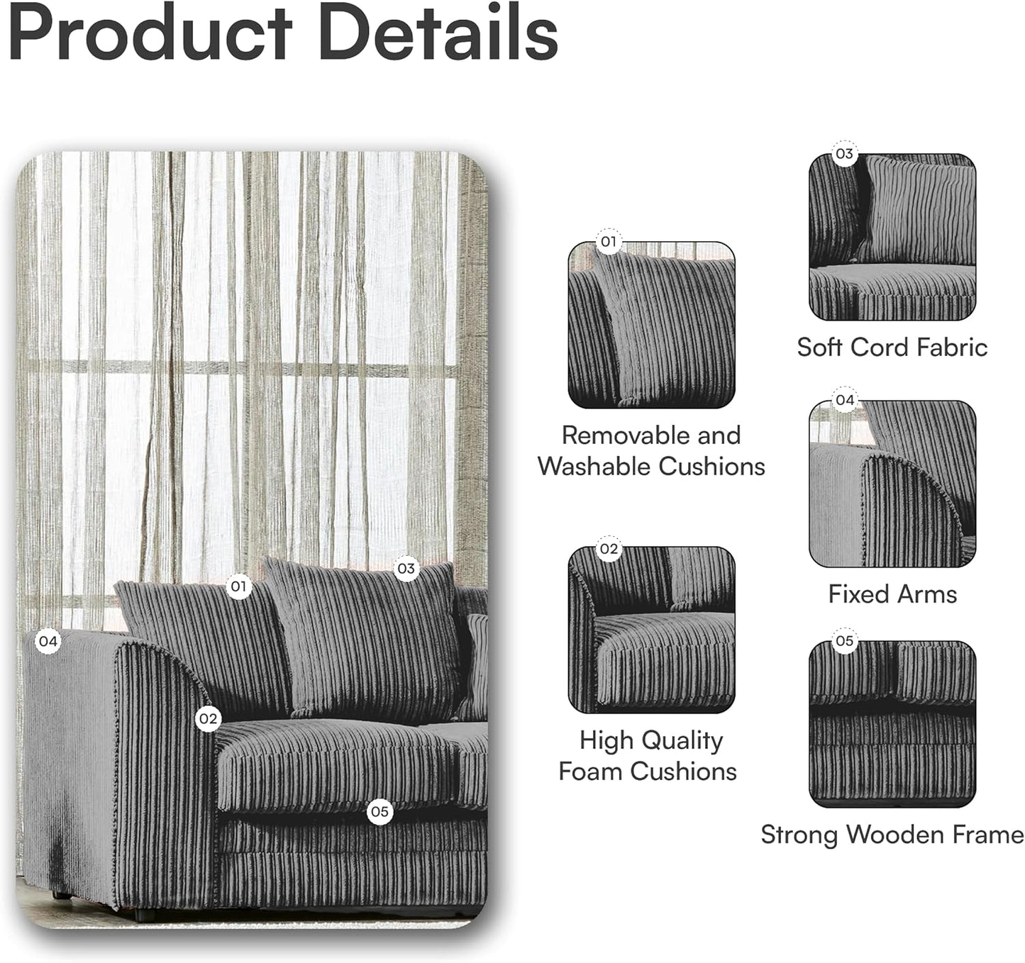 Luxury Fabric Sofa Collection – 4 Seater Corner & 2 Seater Modern Design