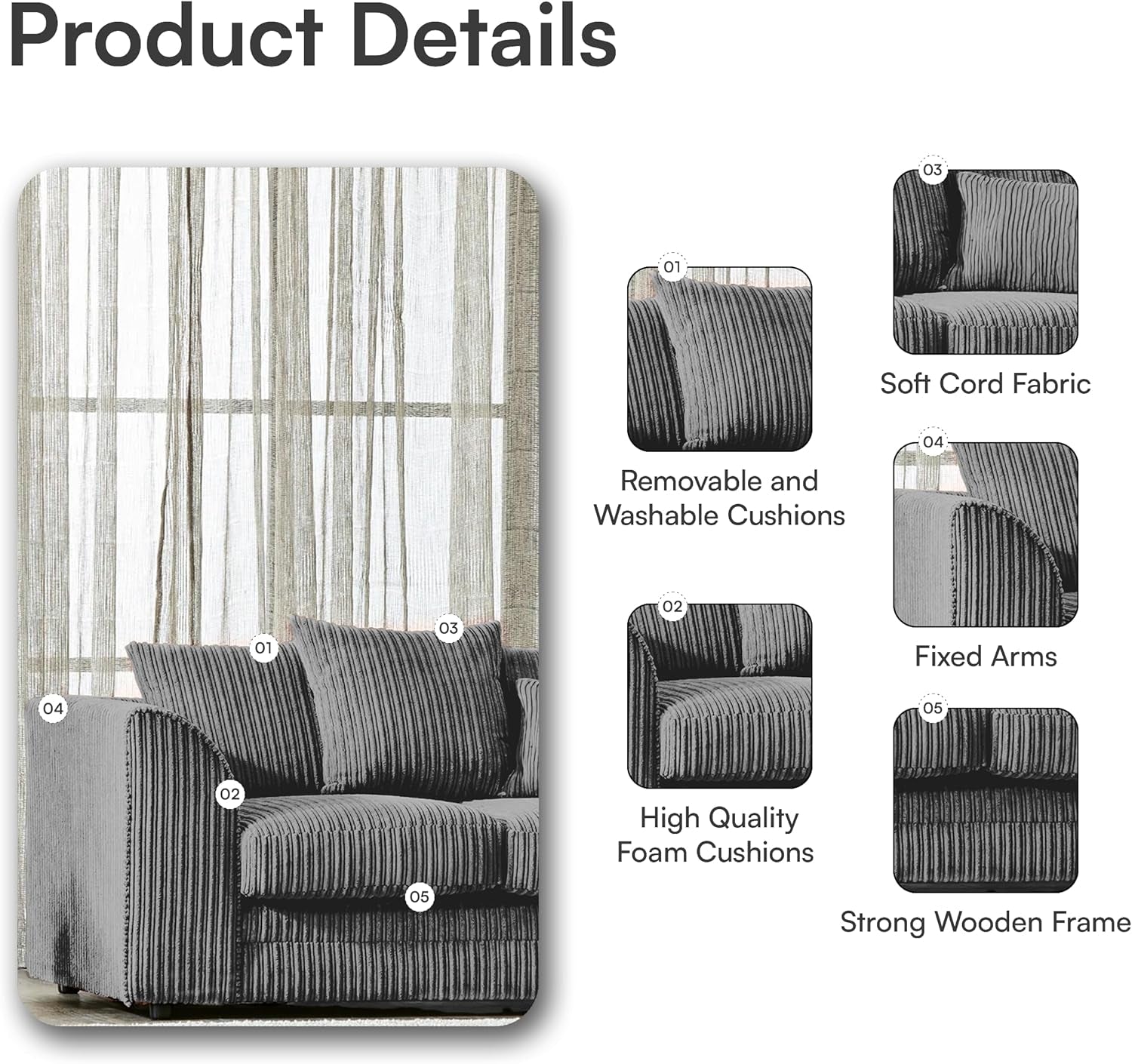 Luxury Fabric Sofa Collection – 4 Seater Corner & 2 Seater Modern Design