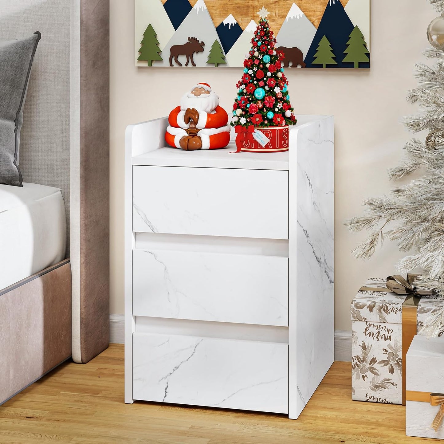 Modern Bedside Table with USB Charging Station & Drawer Storage