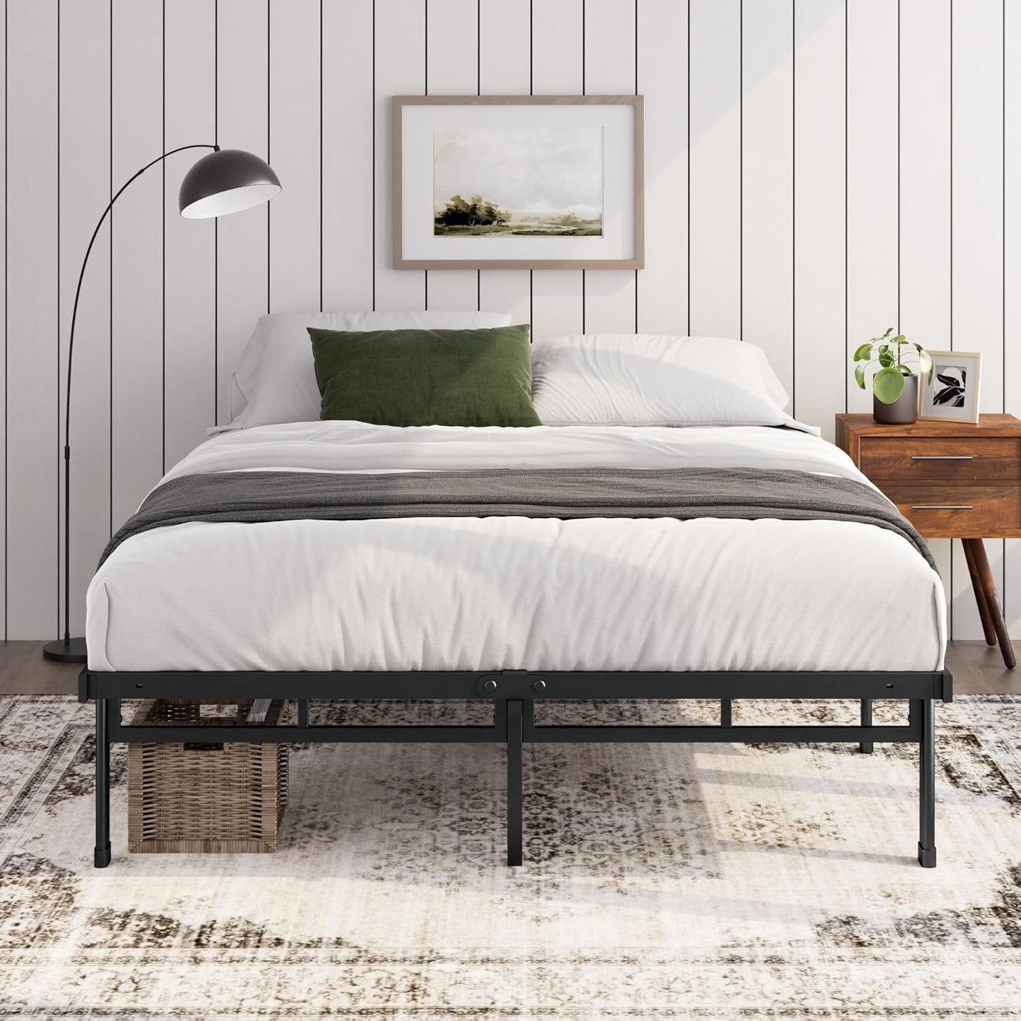 Heavy Duty Metal Platform Bed Frame – No Headboard, Storage Space Single Double King Super King