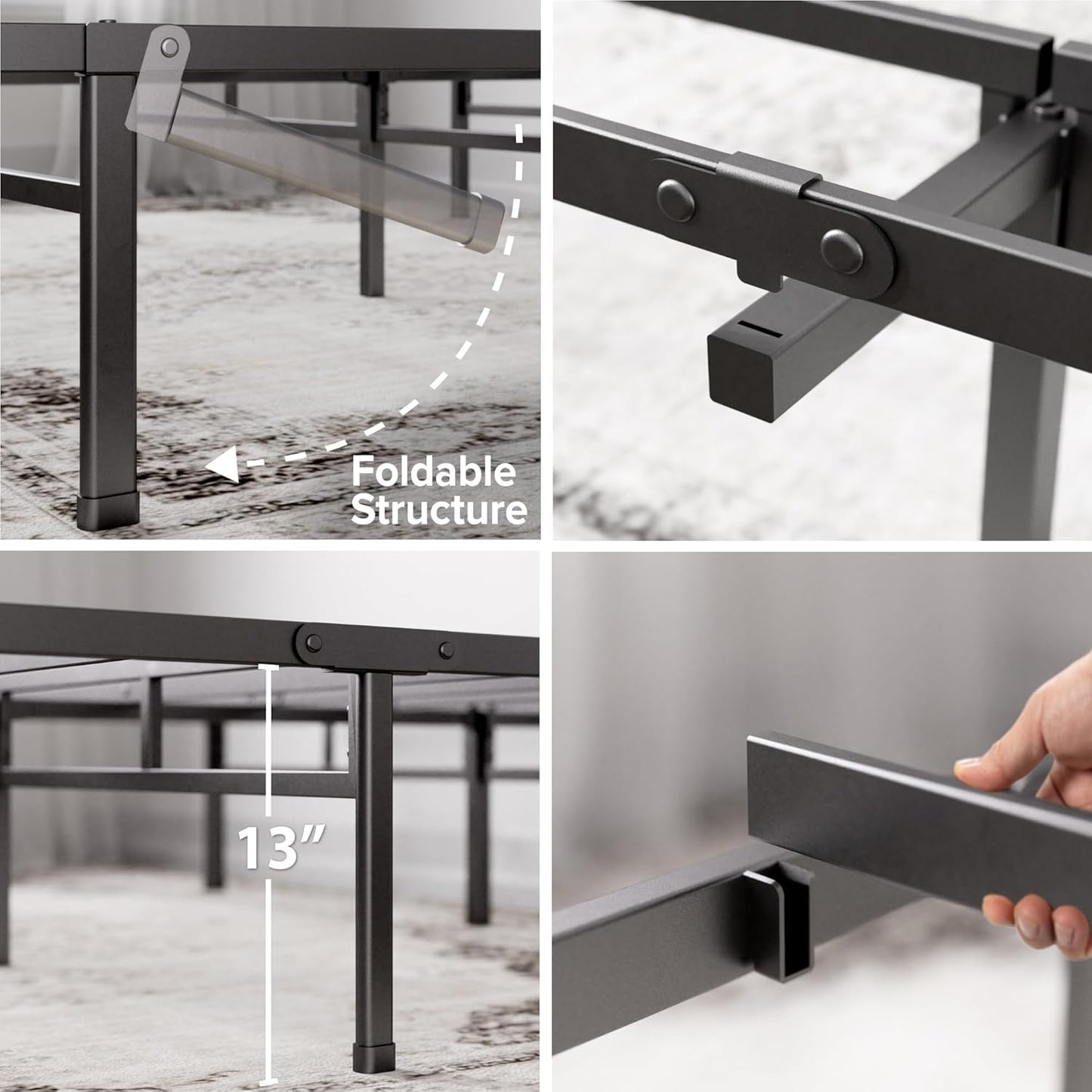 Heavy Duty Metal Platform Bed Frame – No Headboard, Storage Space Single Double King Super King