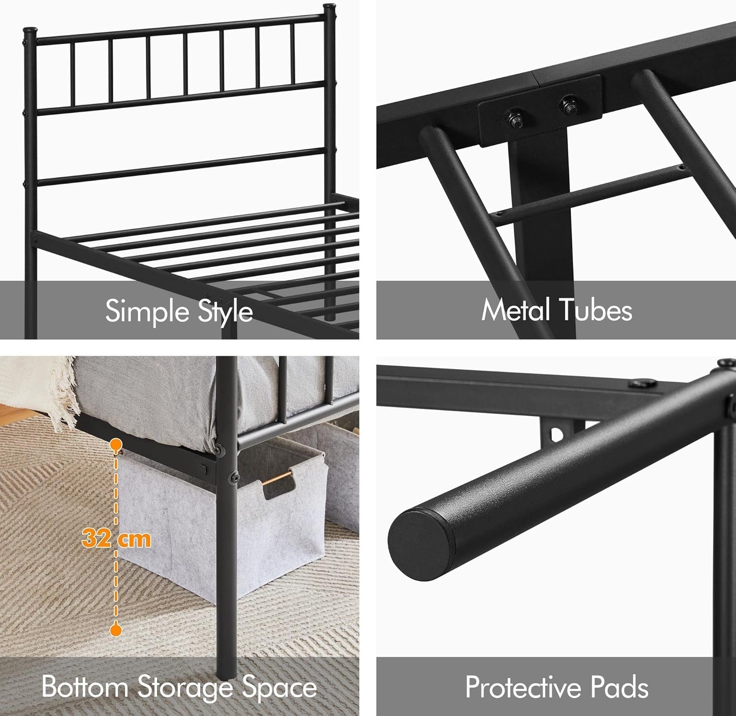 Modern Metal Bed Frame with Storage Single & Double No Box Spring Needed Single Double 