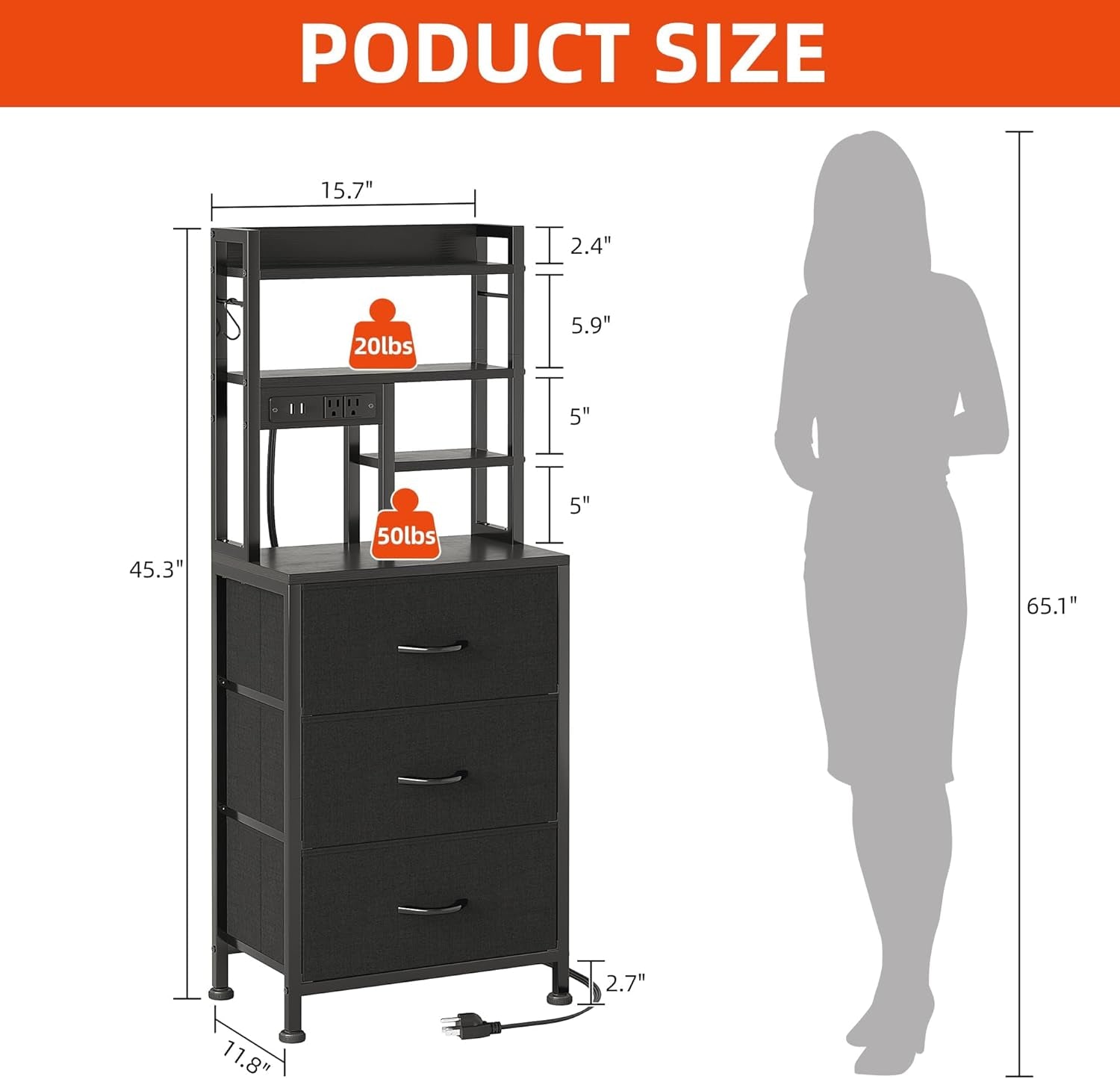 Luxury Tall Bedside Table with LED Lights, Drawers & USB Charging Station 