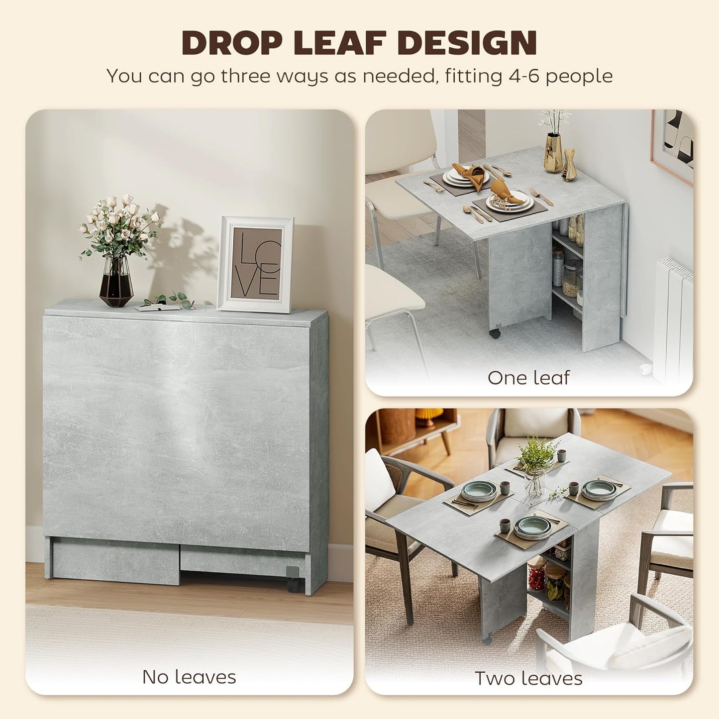 Luxury Folding Drop Leaf Dining Table – Space-Saving Extendable Table for 4–6