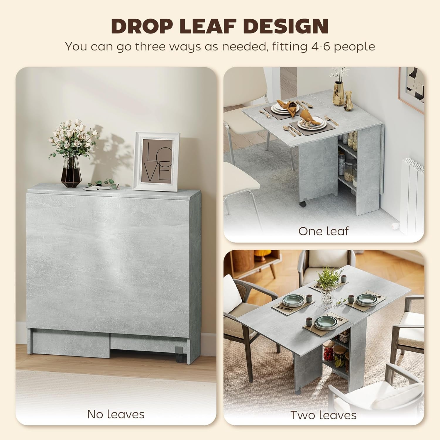 Luxury Folding Drop Leaf Dining Table – Space-Saving Extendable Table for 4–6