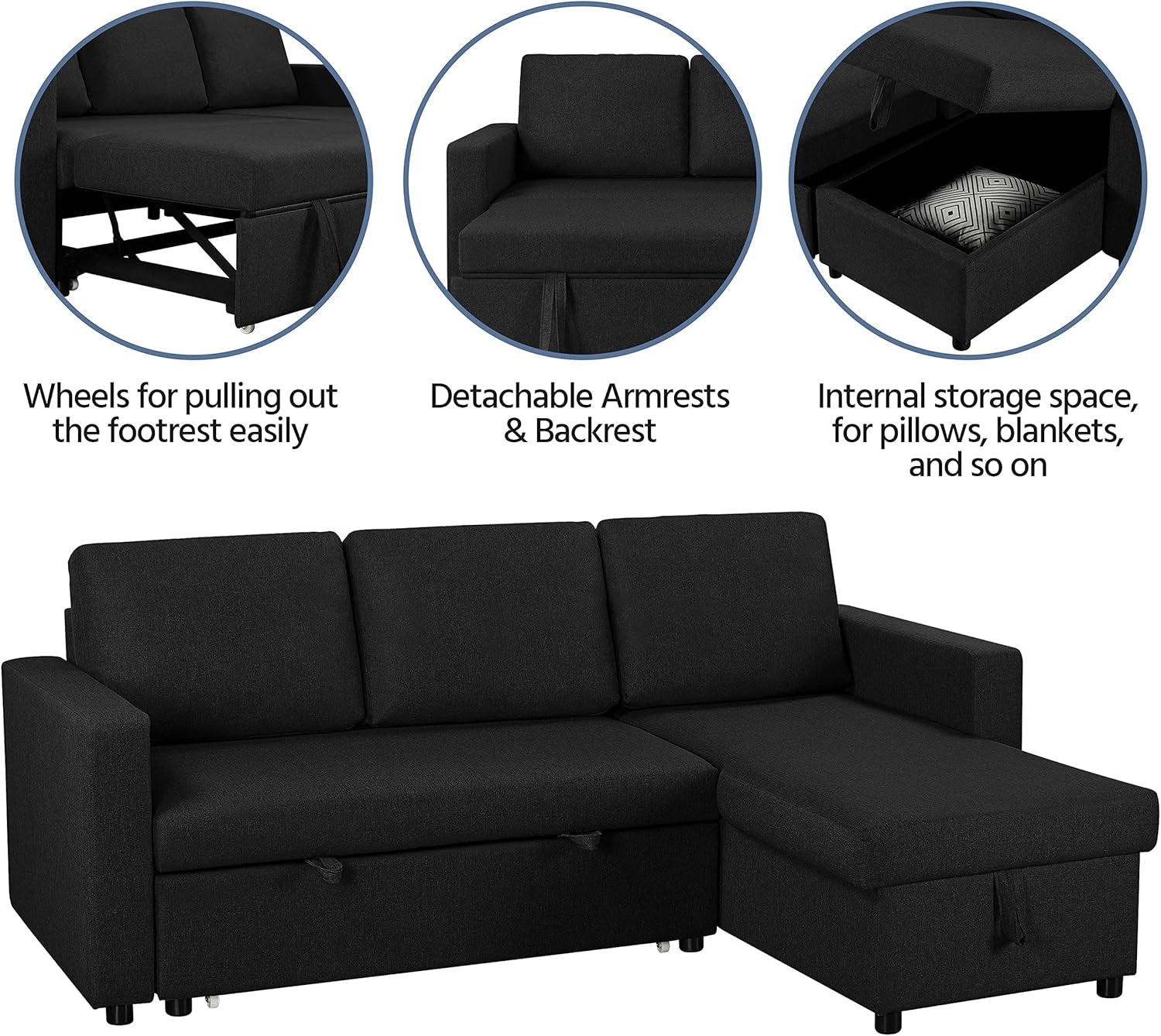 Luxury Corner Sofa Bed with Reversible Chaise & Hidden Storage