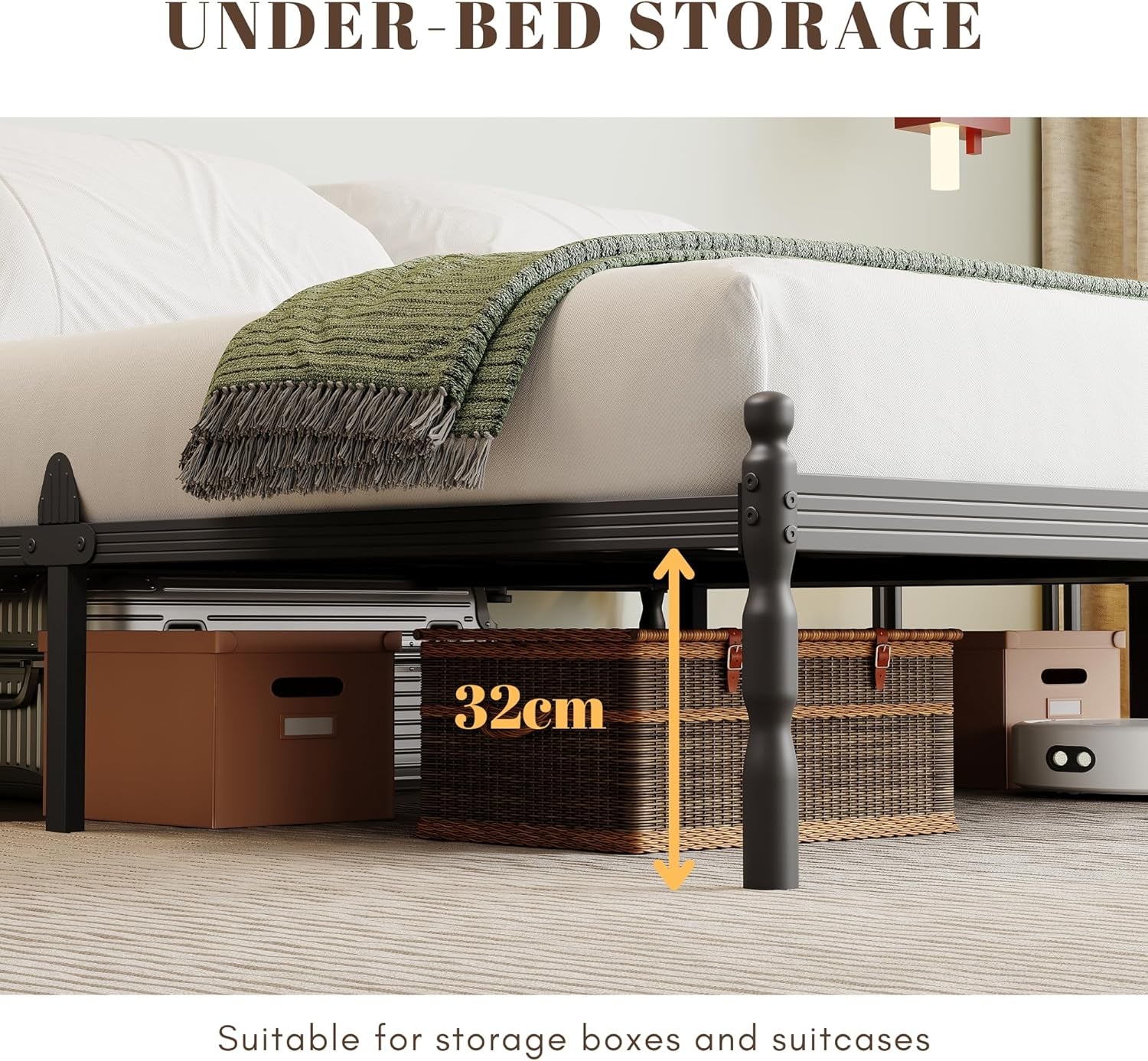 Premium Metal Platform Bed Frame – Storage Space, No Box Spring Comfortable Sleep