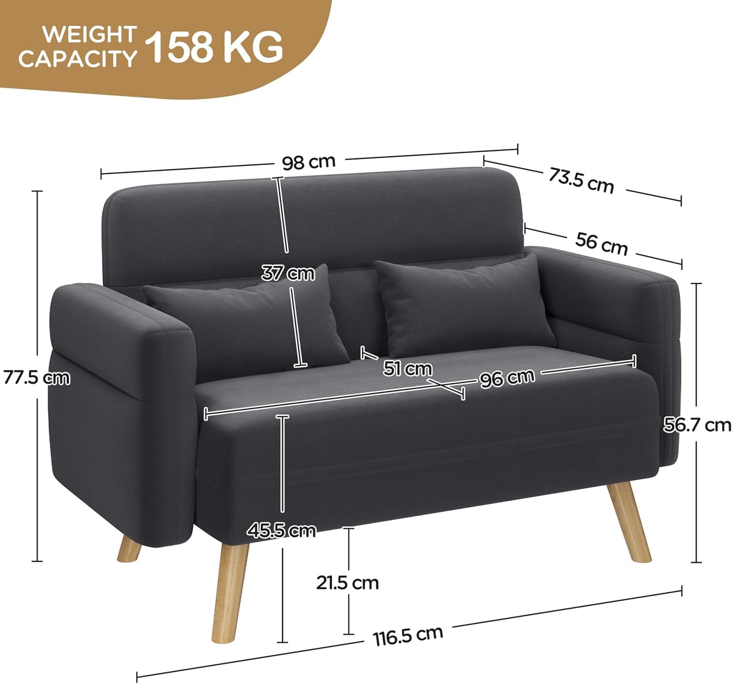 Luxury Mid-Century 2 Seater Loveseat Sofa for Compact Living Spaces