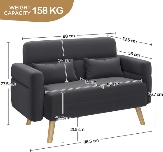 Luxury Mid-Century 2 Seater Loveseat Sofa for Compact Living Spaces