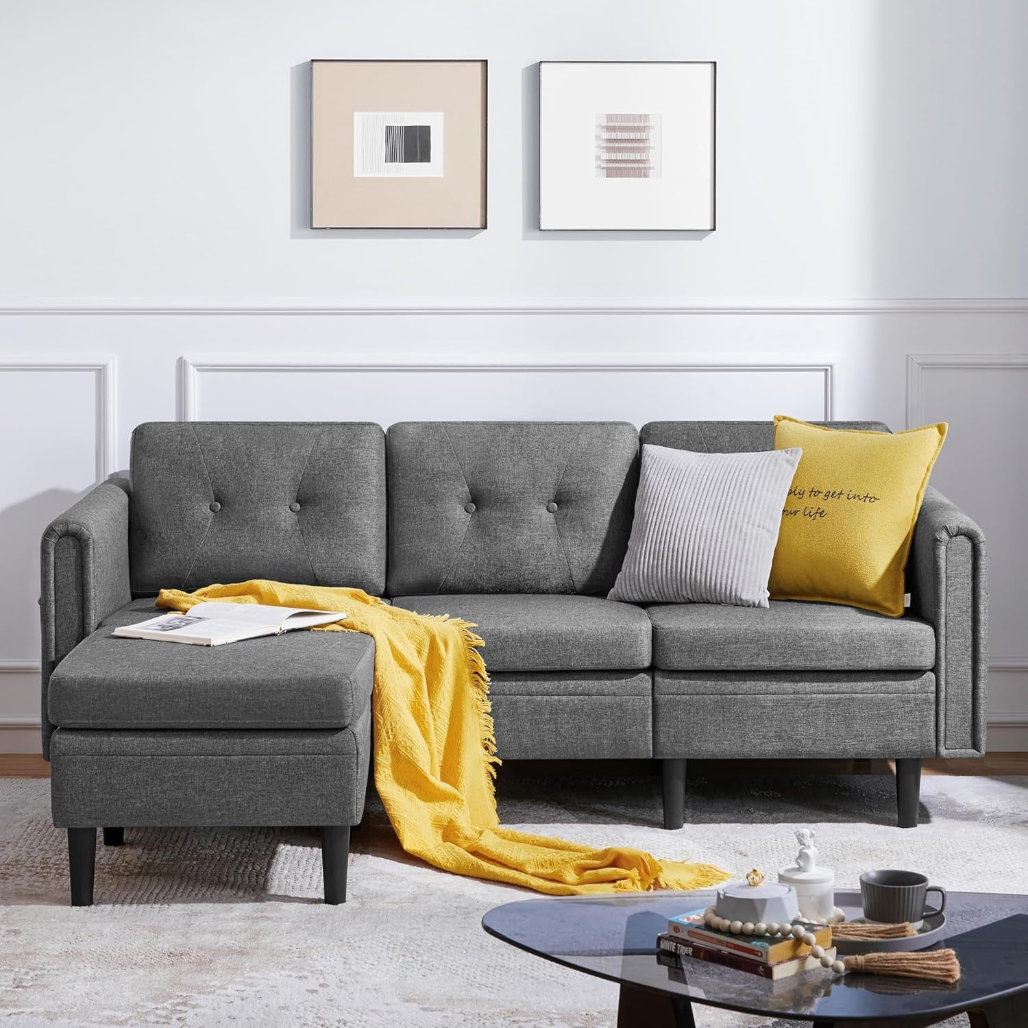 Luxury 3 Seater Corner Sofa with Movable Ottoman for Compact Homes