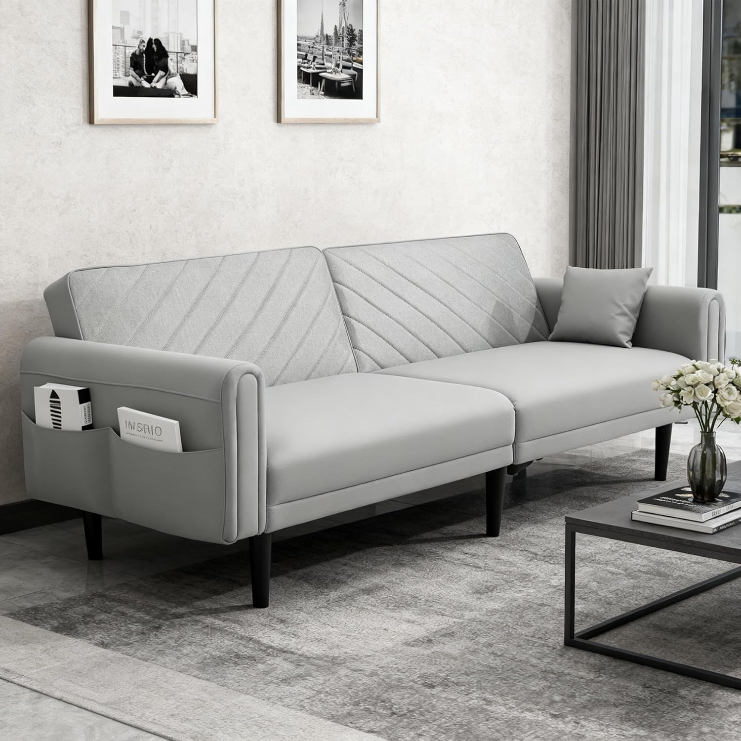 Luxury Modern 3 Seater Velvet Sofa Bed with Adjustable Back & Thick Cushions 