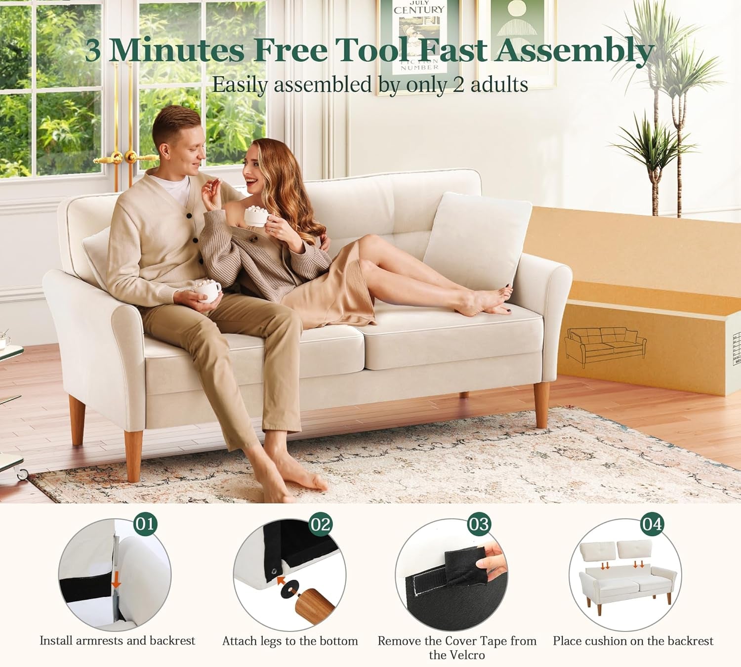 Luxury Modern Velvet Sofa for Living Room – Compact 2 & 3 Seater Couch