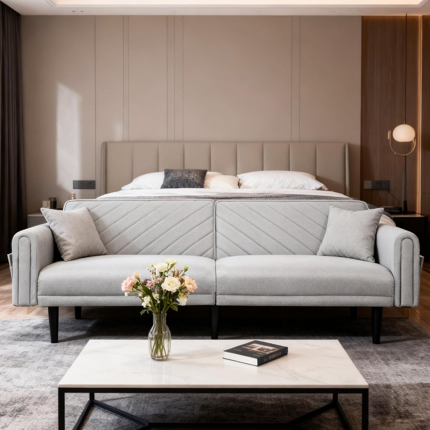 Luxury Modern 3 Seater Velvet Sofa Bed with Adjustable Back & Thick Cushions 