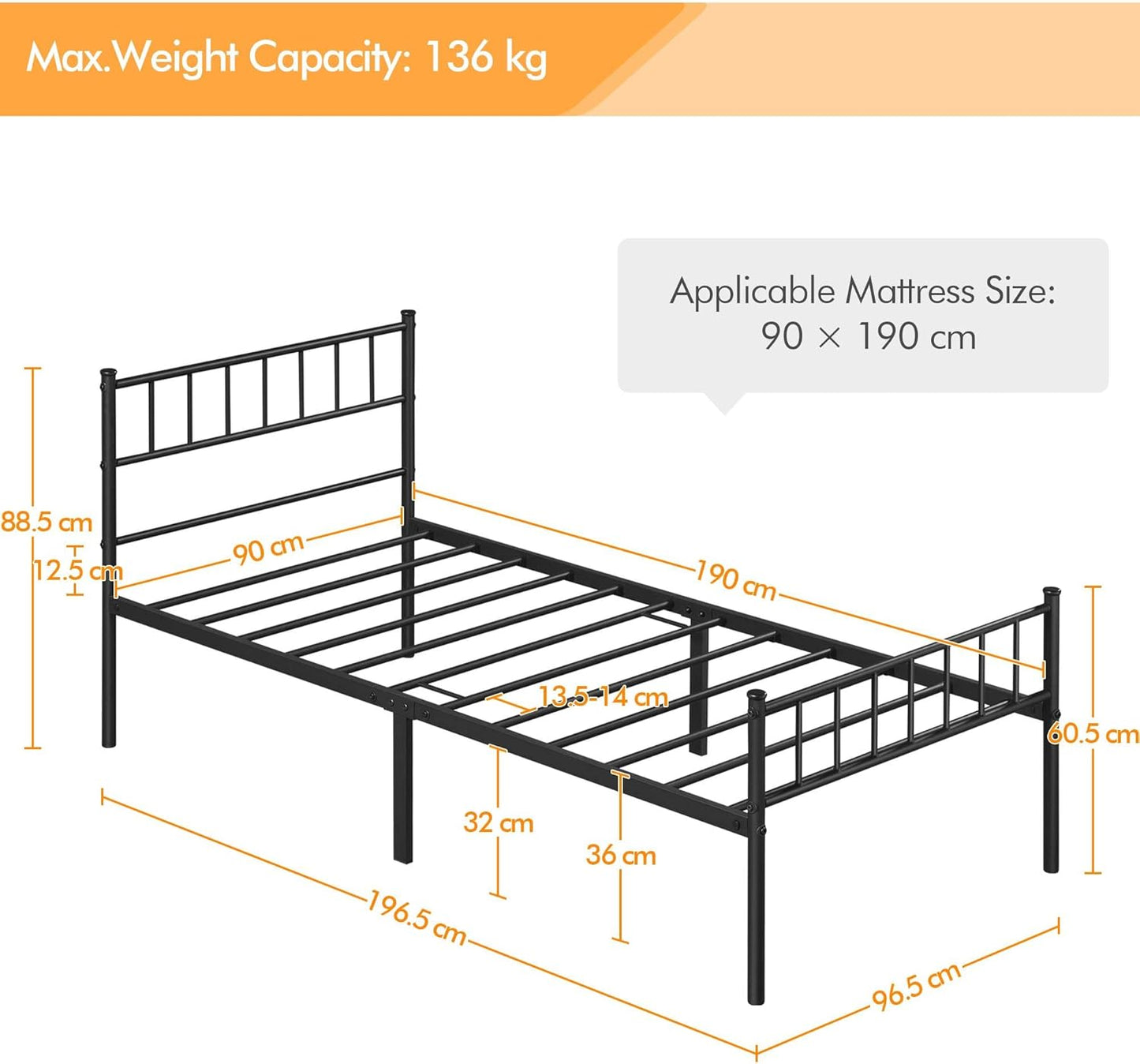 Modern Metal Bed Frame with Storage Single & Double No Box Spring Needed Single Double 