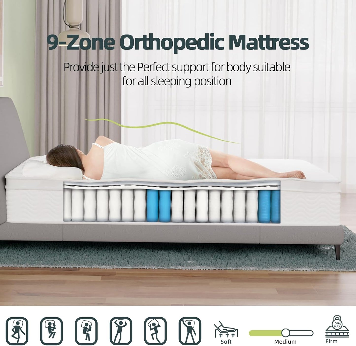 Luxury Orthopaedic Hybrid Mattress 9-Zone Pocket Spring & Memory Foam Single Double King Mattresses