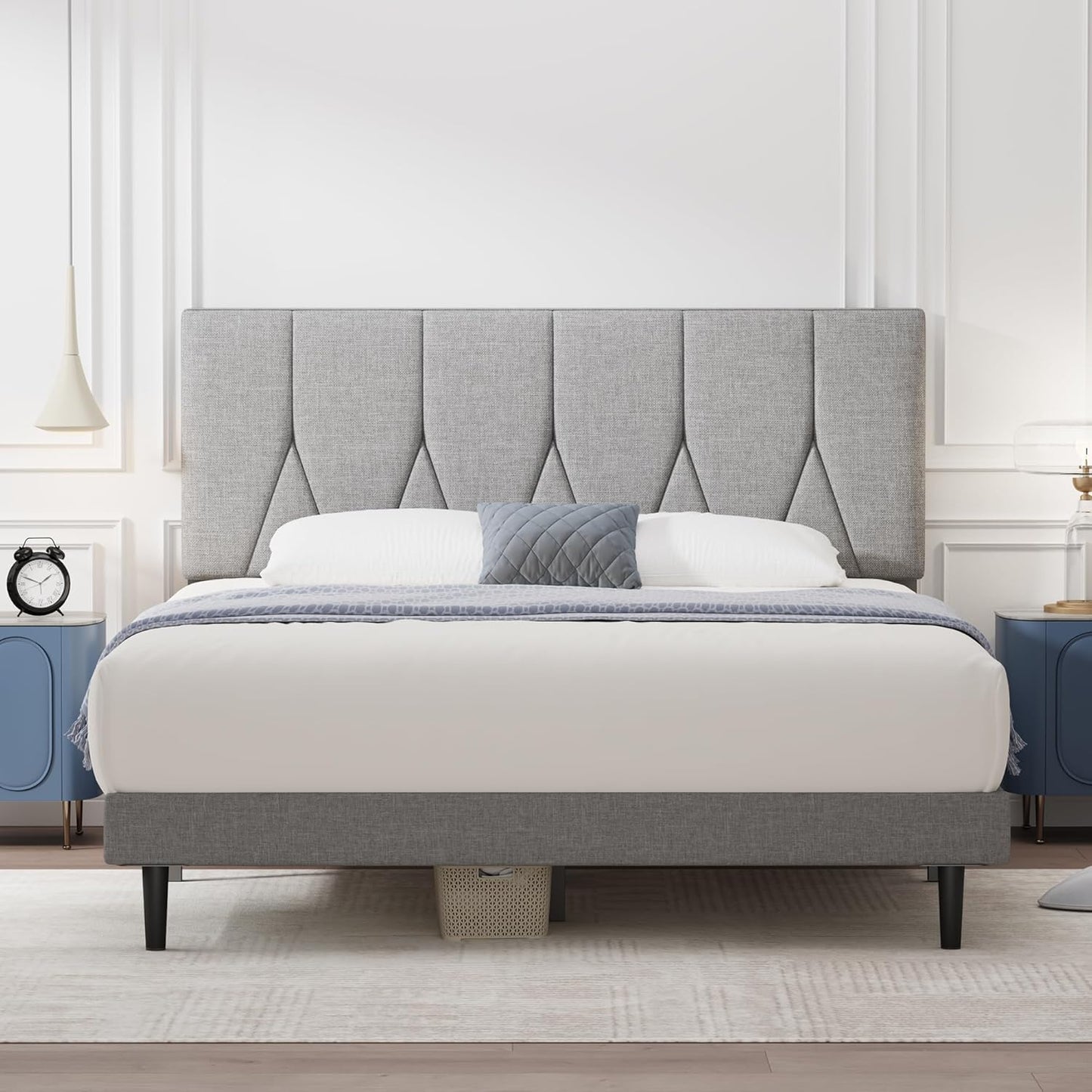 Luxury Upholstered Bed Frame with Fabric Headboard & Storage Single Double 