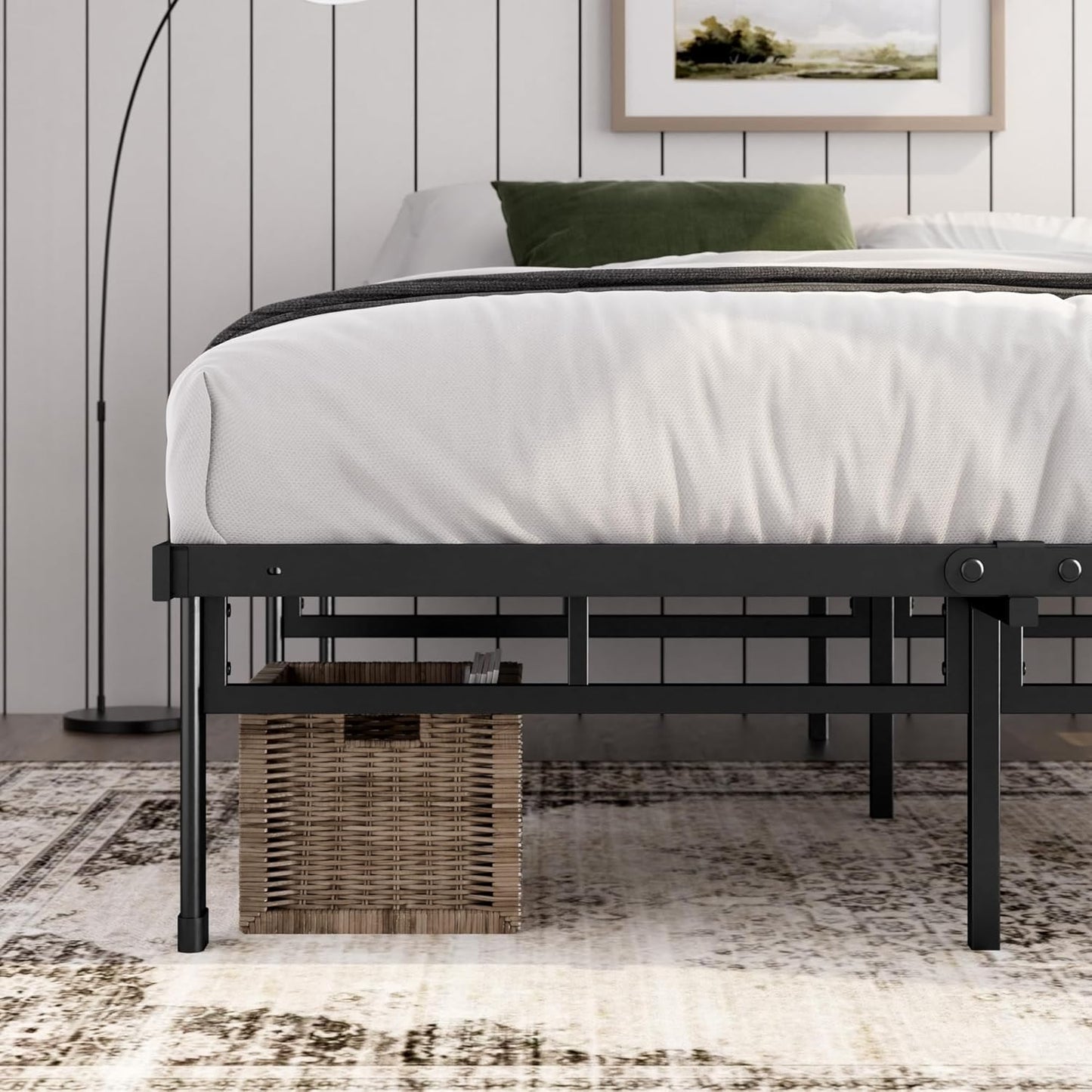 Heavy Duty Metal Platform Bed Frame – No Headboard, Storage Space Single Double King Super King