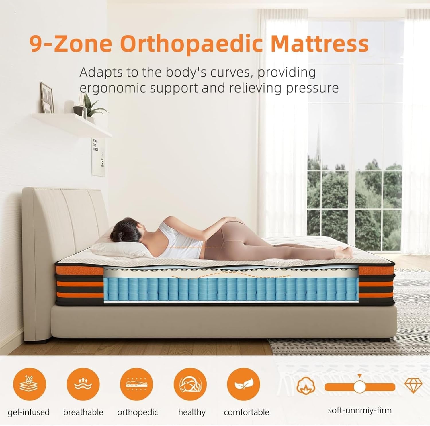 Luxury Orthopaedic Hybrid Mattress 9-Zone Pocket Spring & Gel Memory Foam Single Double Super King 