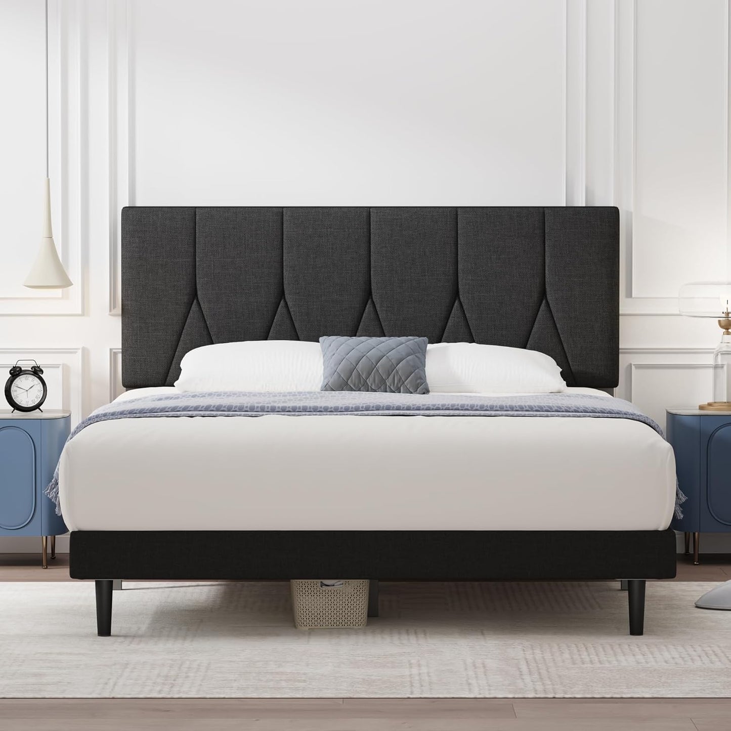 Luxury Upholstered Bed Frame with Fabric Headboard & Storage Single Double 