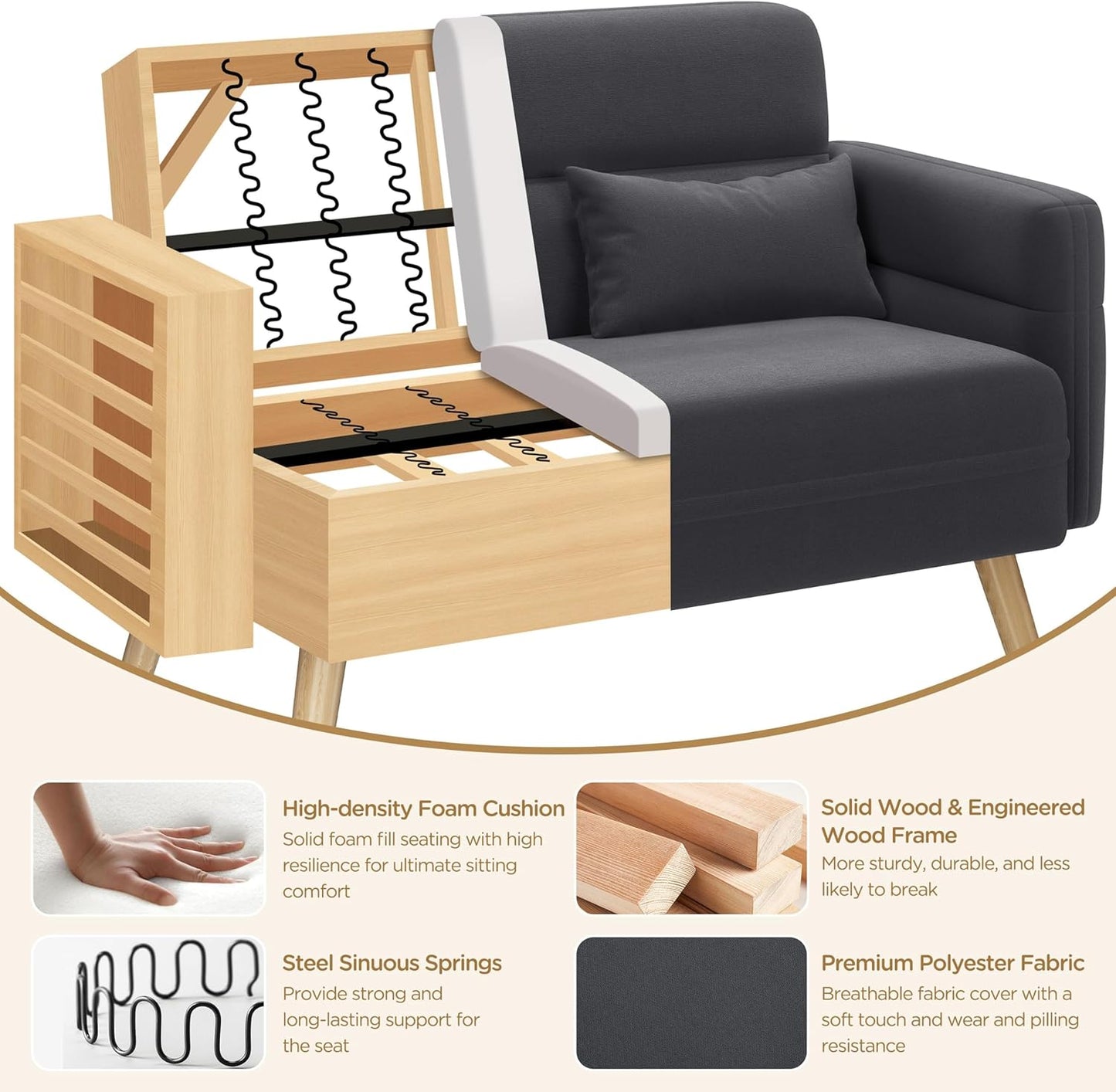 Luxury Mid-Century 2 Seater Loveseat Sofa for Compact Living Spaces