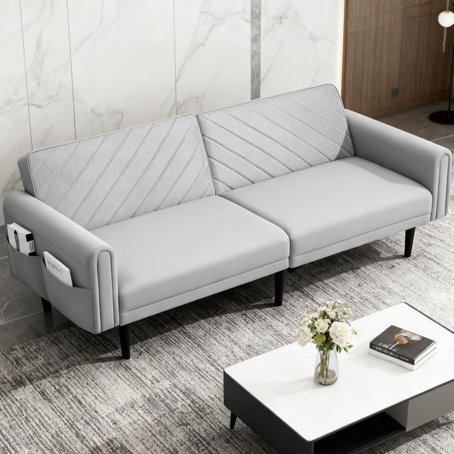 Luxury Modern 3 Seater Velvet Sofa Bed with Adjustable Back & Thick Cushions 