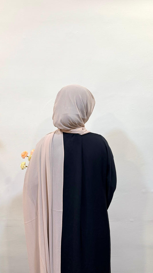Duststorm beige hijab with a warm, neutral tone, offering a calm and understated elegance.