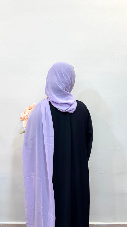 Lavender hijab with a gentle pastel hue, adding a dreamy and delicate touch to the look.