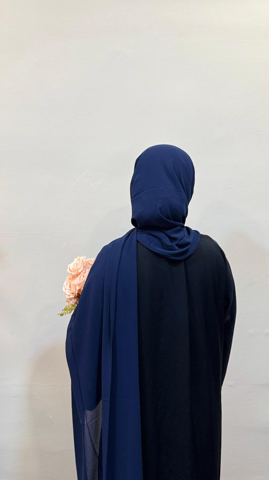 Navy blue hijab with a dark, serene shade, offering a refined and versatile look.