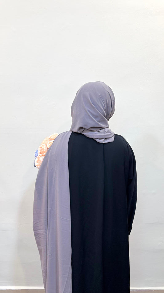 Hijab in a soft smoke grey shade, offering a subtle and sophisticated look.