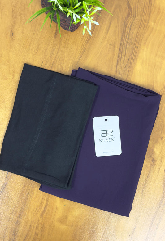Folded eggplant slider mag hijab with black cap.