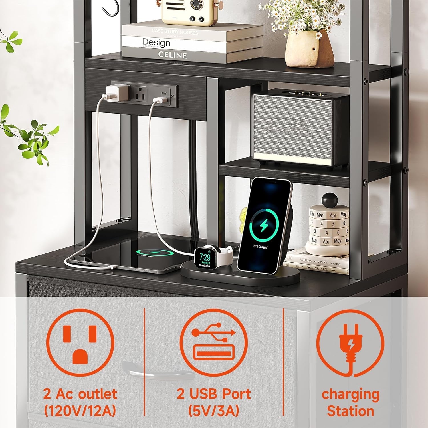 Luxury Tall Bedside Table with LED Lights, Drawers & USB Charging Station 