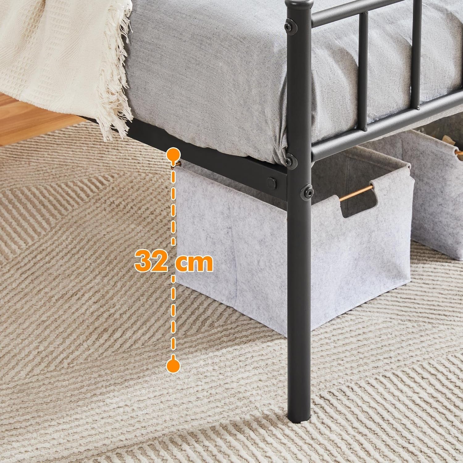 Modern Metal Bed Frame with Storage Single & Double No Box Spring Needed Single Double 